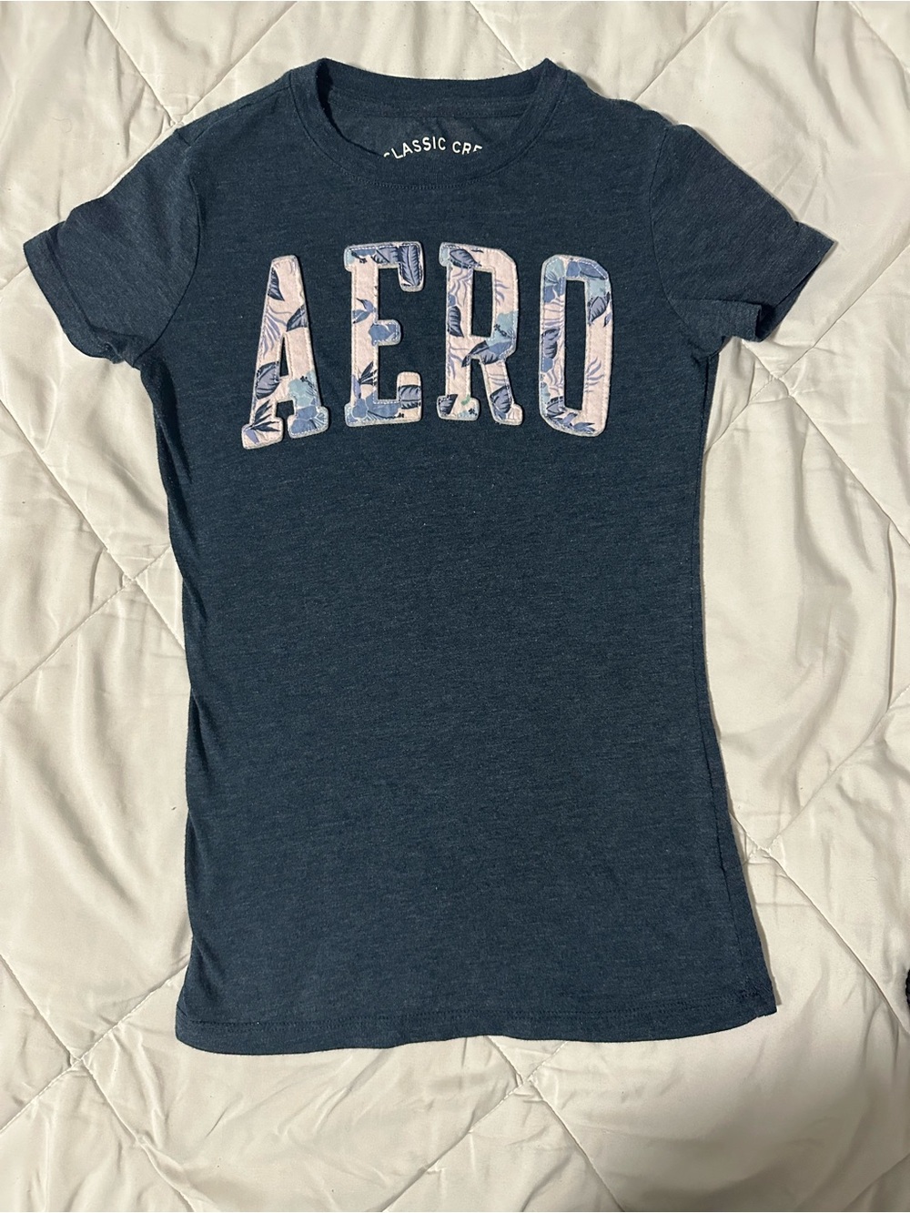 Aeropostale Navy Short Sleeve Tee with Floral AERO